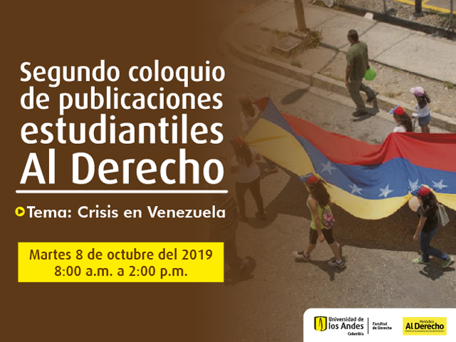 Segundo coloquio de publicaciones estudiantiles Al Derecho. Grupo de personas marchando por una carretera con la bandera de Venezuela en sus manos.