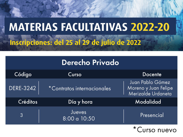 Facultativa 2022-20: Contratos internacionales| Derecho | Uniandes