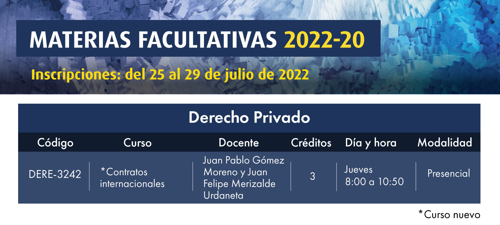 Facultativa 2022-20: Contratos internacionales| Derecho | Uniandes