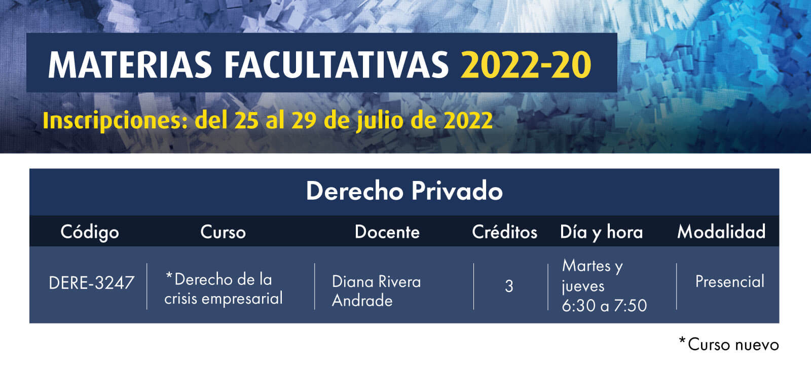 Facultativa 2022-20: Derecho de la crisis empresarial| Derecho | Uniandes