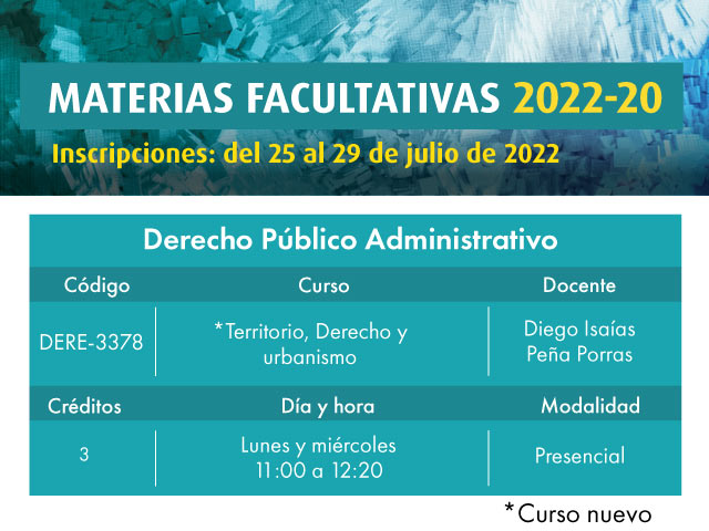 Facultativa 2022-20: Territorio, Derecho y urbanismo| Derecho | Uniandes