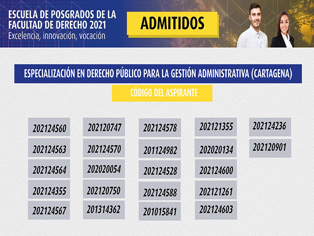 Admitidos 2021 | Especialización en Derecho Público para la Gestión Administrativa (Cartagena) | Uniandes