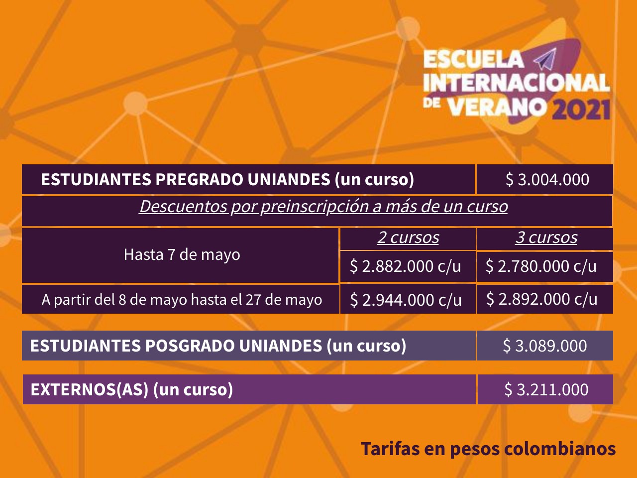 Tarifas Escuela Internacional de Verano 2021 - Derecho | Uniandes