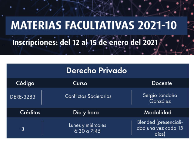 Facultativa 2021-10: Conflictos Societarios | Facultad de Derecho | Uniandes