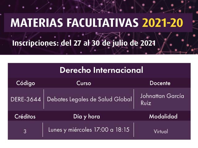 Facultativa 2021-20: Debates legales de salud global | Derecho | Uniandes