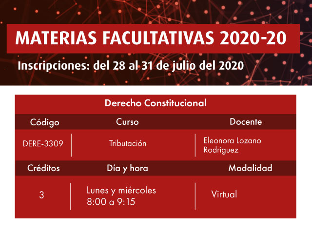 Facultativa 2020-20: Tributación 