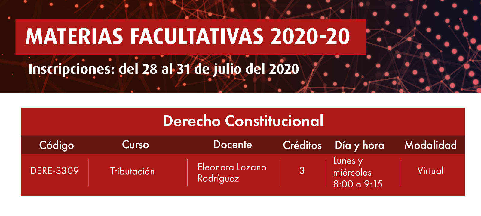 Facultativa 2020-20: Tributación 