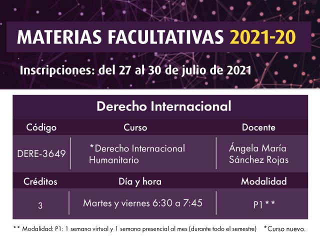 Facultativa 2021-20: Derecho Internacional Humanitario | Derecho | Uniandes