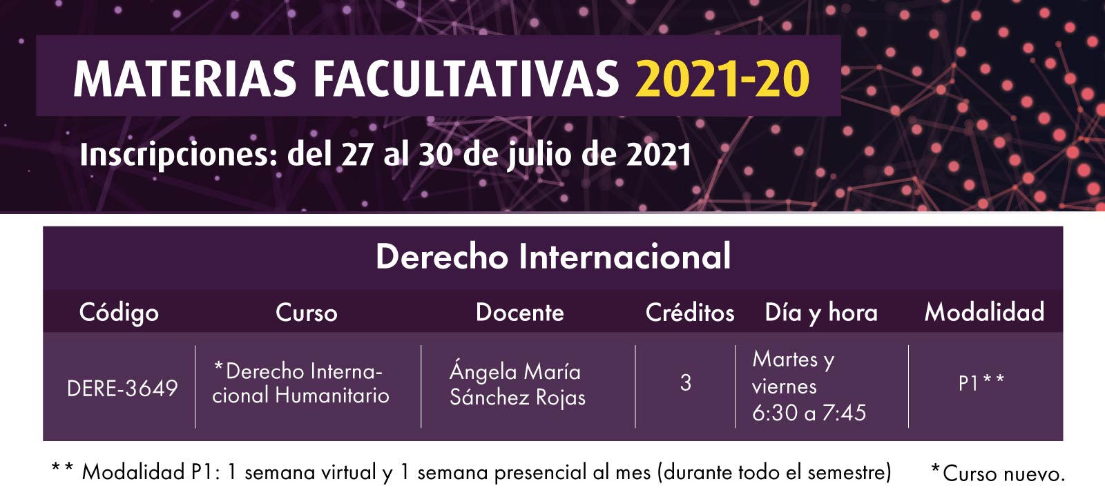 Facultativa 2021-20: Derecho Internacional Humanitario | Derecho | Uniandes