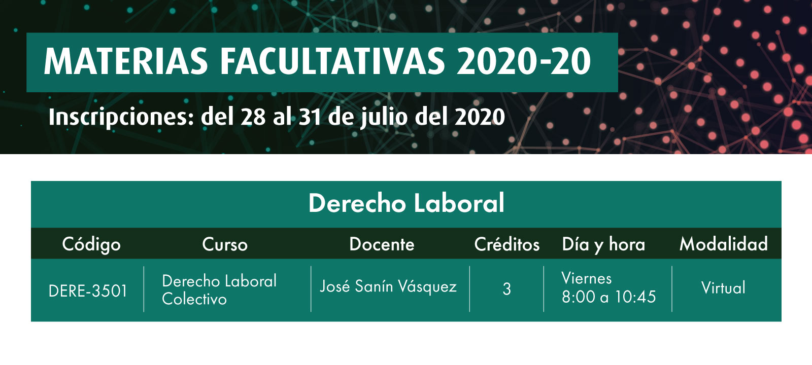 Facultativa 2020-20: Derecho Laboral Colectivo 