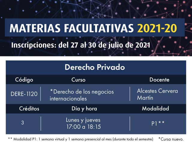 Facultativa 2021-20: Derecho de los negocios internacionales | Derecho | Uniandes