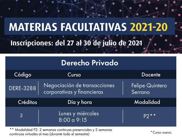 Facultativa: Negociación de Transacciones Corporativas y Financieras | Uniandes