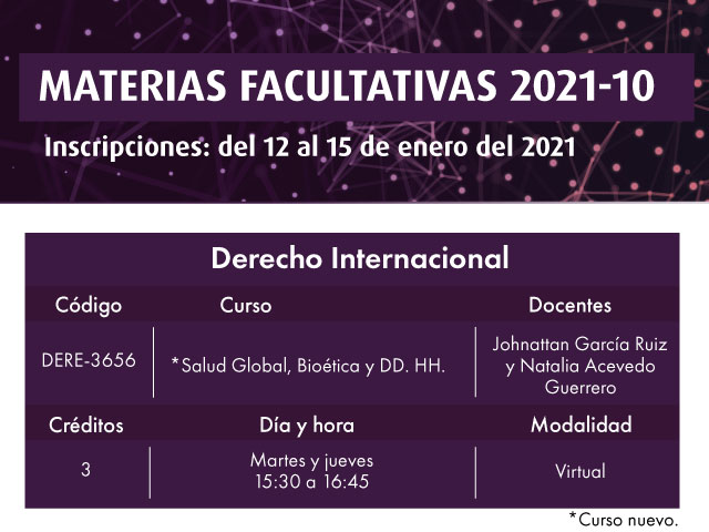 Facultativa 2021-10: Salud Global, Bioética y DD. HH. | Facultad de Derecho | Uniandes