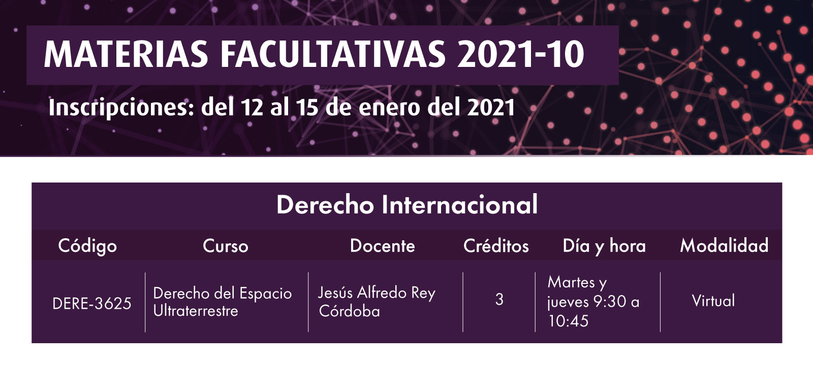 Facultativa 2021-10: Derecho del Espacio Ultraterrestre | Facultad de Derecho | Uniandes