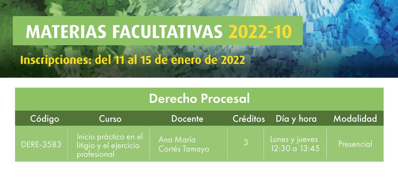 Facultativa: Inicio Práctico en el Litigio y el Ejercicio Profesional | Derecho | Uniandes