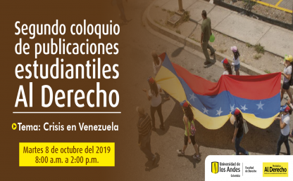 Segundo coloquio de publicaciones estudiantiles Al Derecho. Grupo de personas marchando por una carretera con la bandera de Venezuela en sus manos.